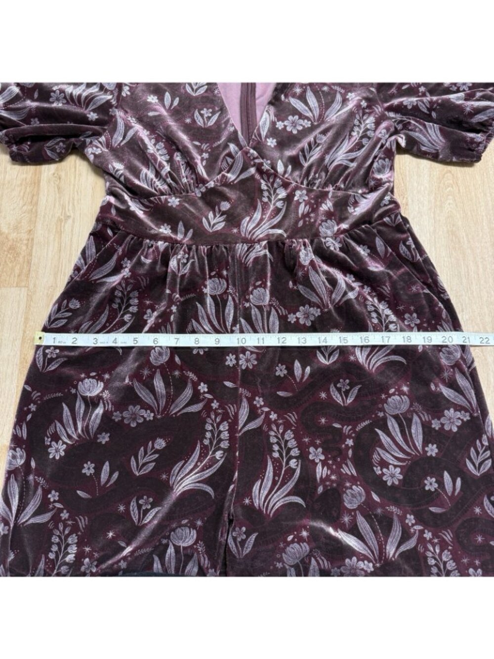 DISTURBIA VELOUR JUMPSUIT SNAKE FOIL FLORAL PRINT SIZE 8 WHIMSIGOTH POCKETS - Picture 9 of 12